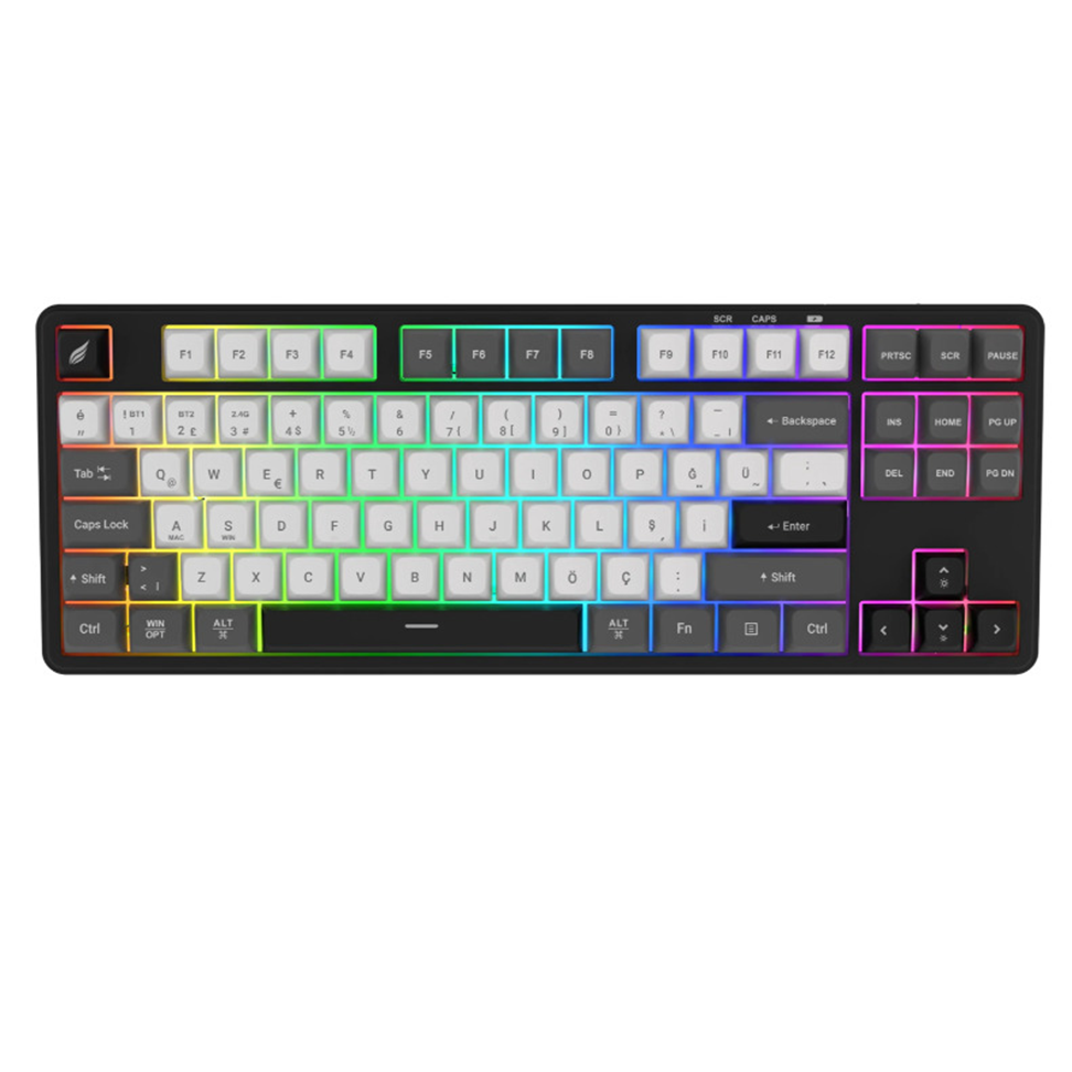 Hawk Gaming  Membrane RGB Kablosuz/Bluetooth Siyah Beyaz TKL Türkçe Gaming Klavye